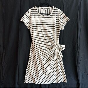 Gap Short-Sleeve 100% Cotton Dress White/Black Stripes with Side Tie Size L